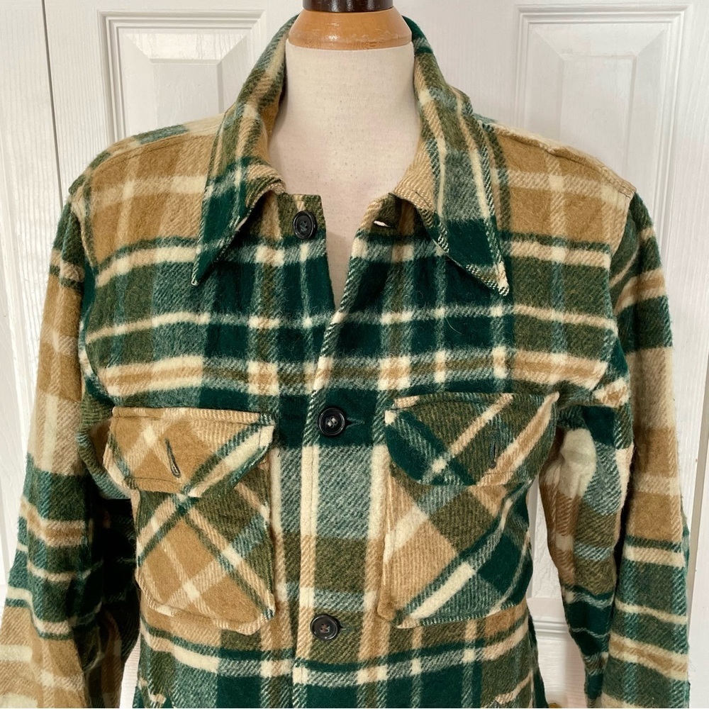 Vintage 1970’s Wool L.L. Bean Green and Tan Plaid Jacket - Picture 4 of 8